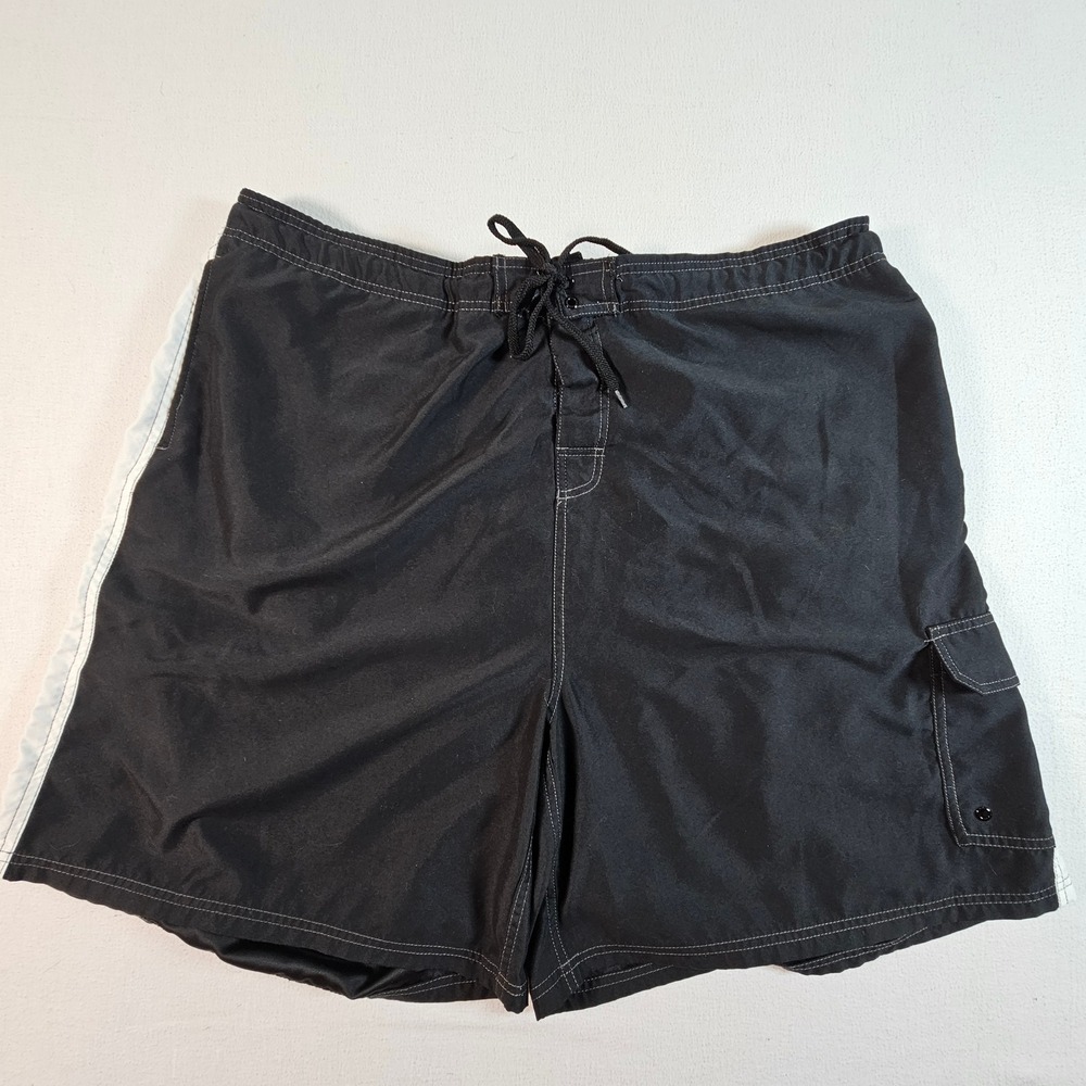 Big Dogs Board Shorts Mens XXL Black White Stripe Cargo Pocket Swim Trunks